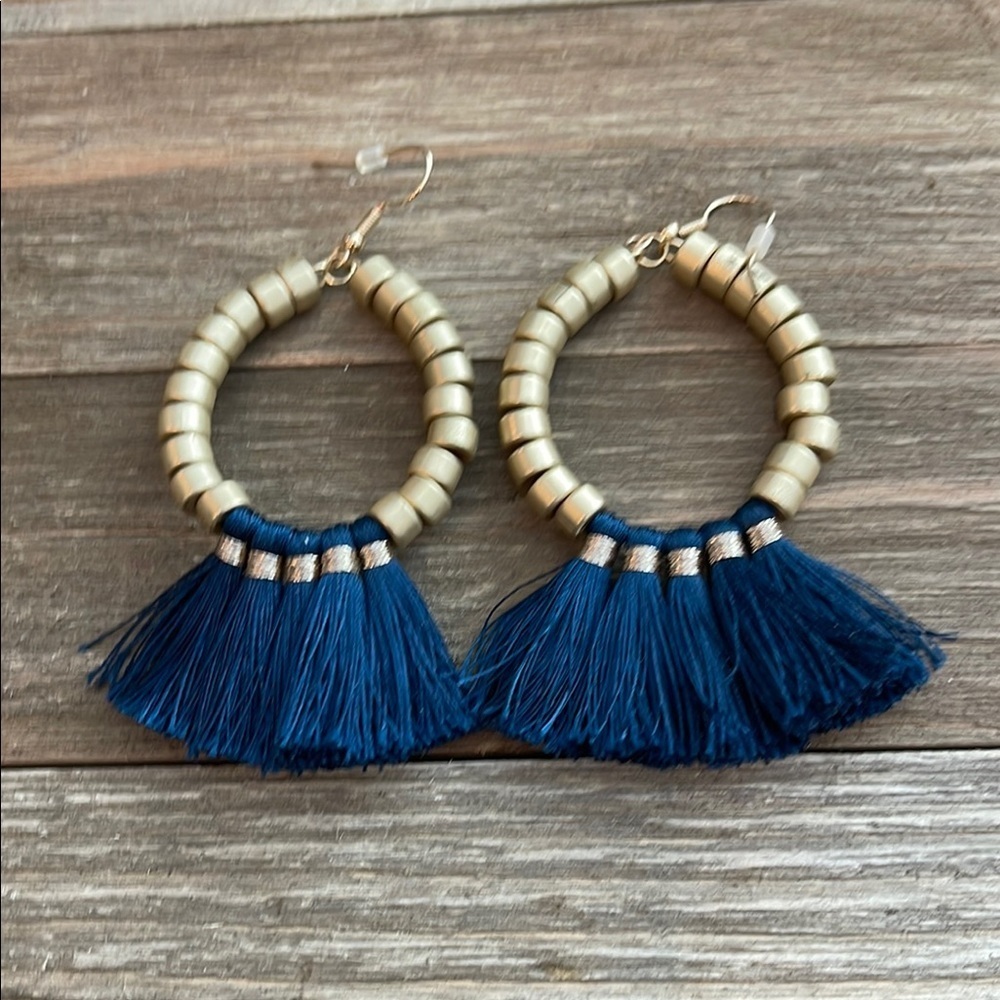 ❄️ Plunder | Elegant Gold and Blue Tassel Earrings Boho Fall Vibes
